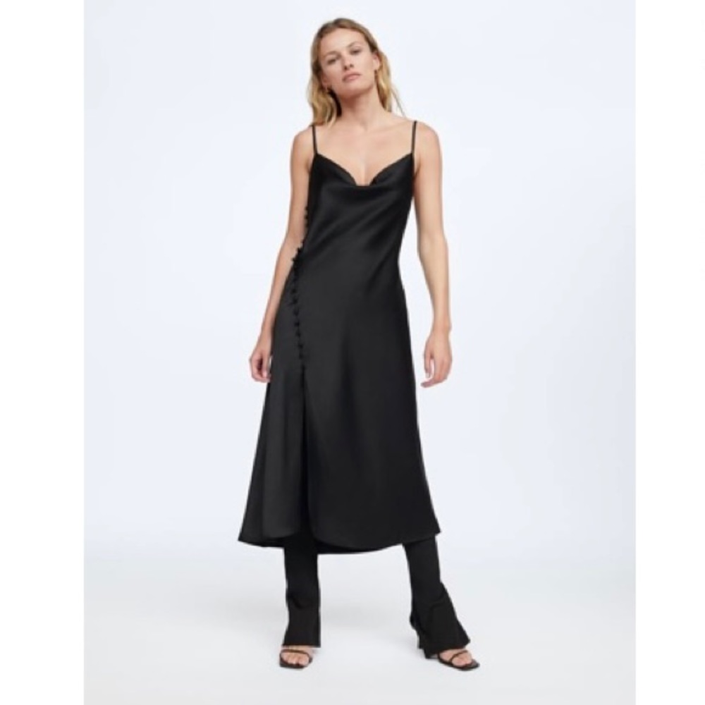 Slip Midi Dress with Side Button Detail